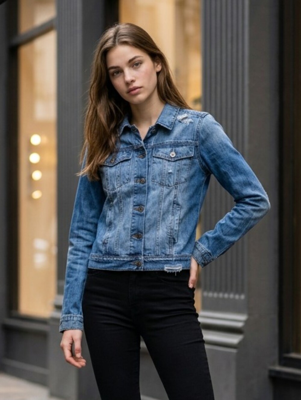 Articles of Society Distressed Denim Trucker Jacket Medium Wash Women XS Capsule